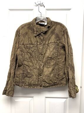 Chico’s Design Jacket Embroidered Cotton Size S Stonewashed Brown Boho